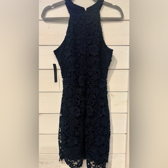 Lulu's NWT Halter Sheath Navy Dress with lace overlay . - Picture 5 of 11